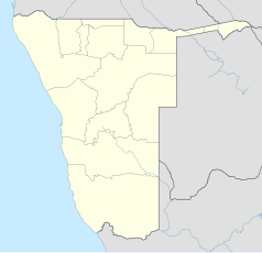 Mapa konturowa Namibii, u góry znajduje się punkt z opisem „Rundu”