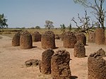 A picture of several mounds of dirt.