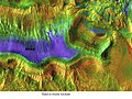 Hebes Chasma, as seen by THEMIS. Reddish areas are rockier.