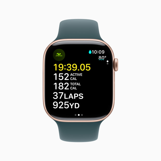 Un entreno de natación en aguas abiertas en la pantalla de un Apple Watch Series 10.