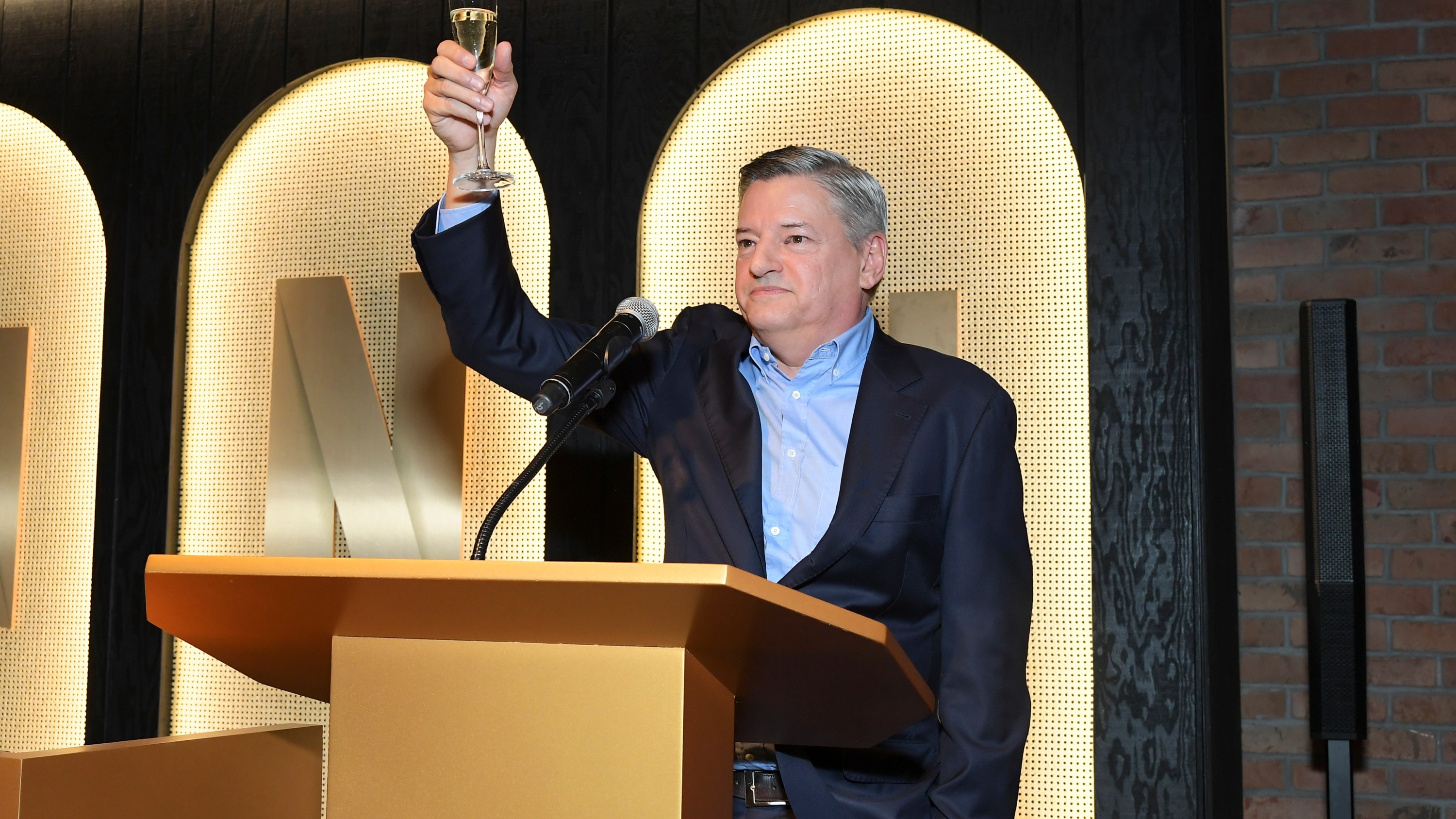 WEST HOLLYWOOD, CALIFORNIA - JANUARY 08: Netflix CEO Ted Sarandos speaks during the Netflix Golden Globe and Critics Choice Nominee Toast at Catch LA on January 08, 2023 in West Hollywood, California. (Photo by Charley Gallay/Getty Images for Netflix)