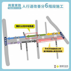 嘉義市興業東路人行道改善分6階段施工／嘉義市府提供