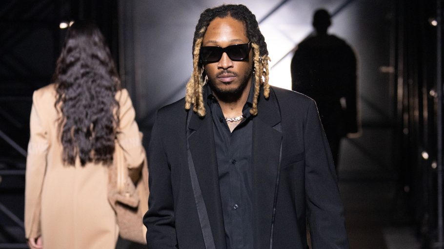 Future in the Boss Fashion Show at Milan Fashion Week, wearing a Black suit.